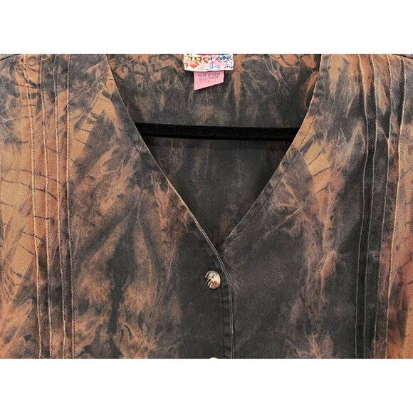 TOOFAN Women Blouse Pintuck Tie Dye Swirl Pattern Sz S Black Cooper 13-1 - Picture 3 of 9